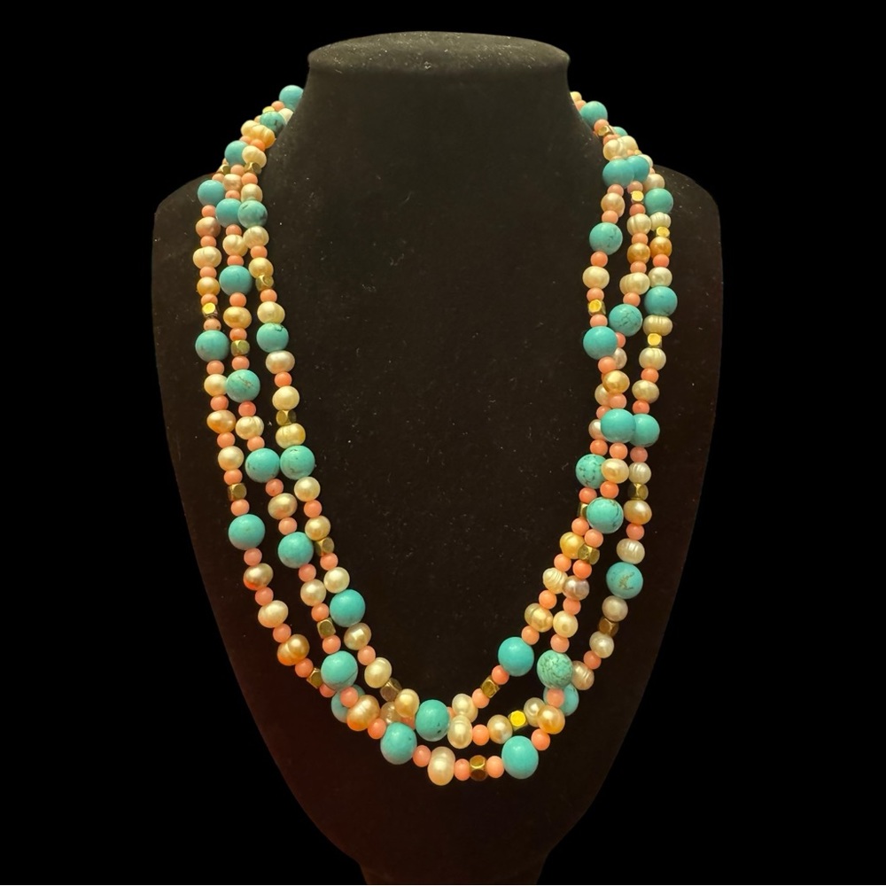 Triple strand beaded necklace and bracelet set necklace 18”
